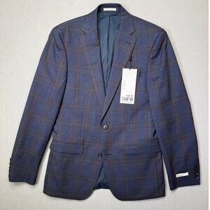 Bar III Men's Slim-Fit Wool Blend Suit Jacket Navy Plaid 36R $425